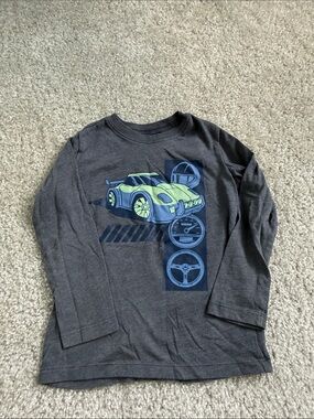 Carter's Gray Long Sleeve Tee with Neon Green & Blue Race Car Graphic